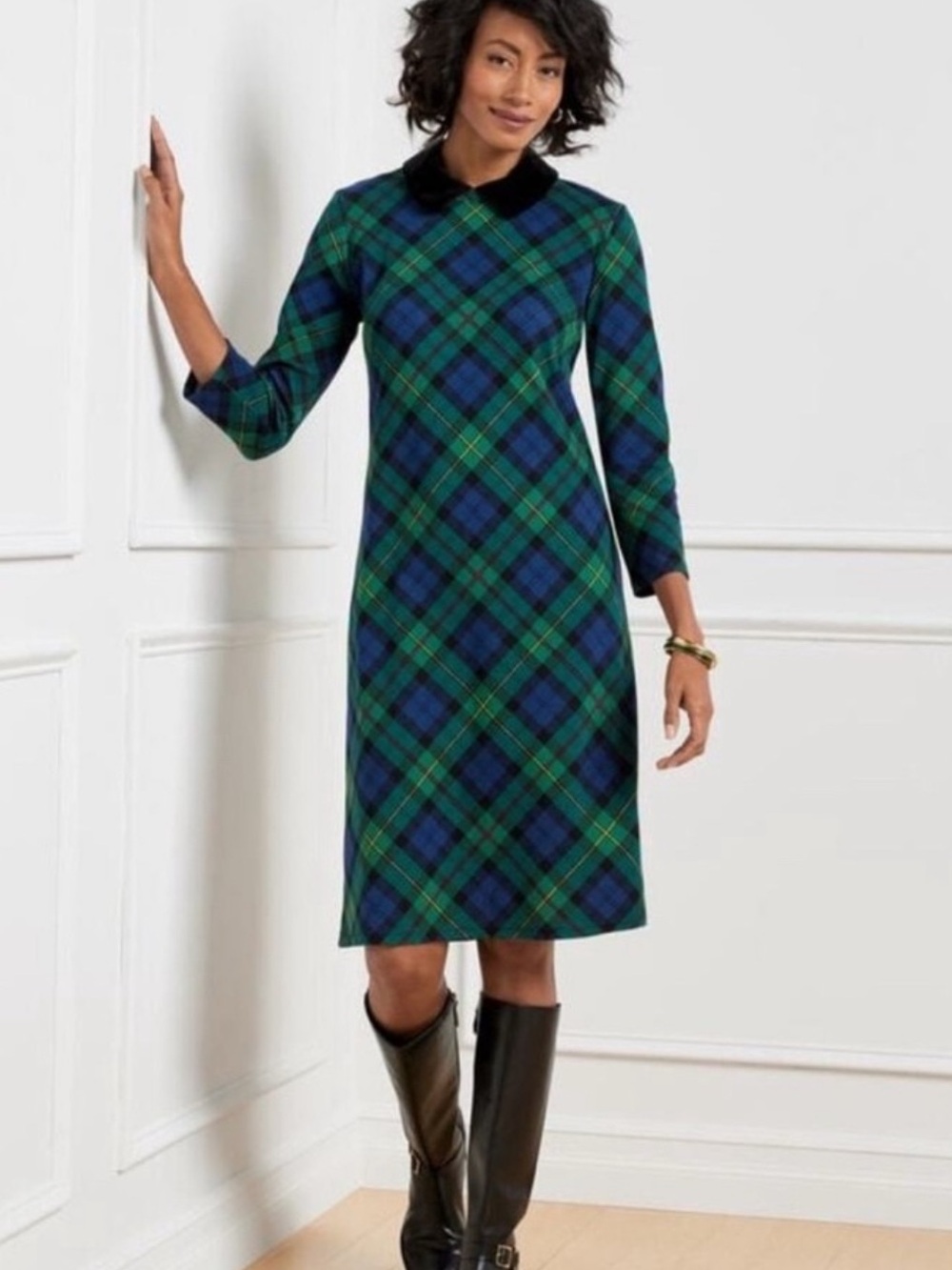 Talbots green & blue Black Watch Tartan A-line Shift Dress XL